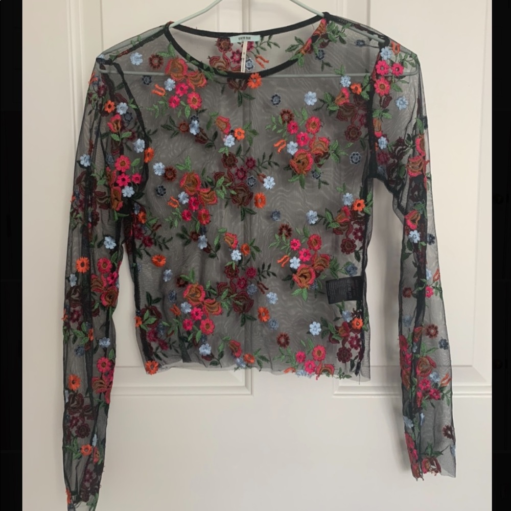 Sheer Floral Embroidered Urban Top